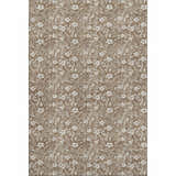 Close-up of Dalyn Luxury Soft Essentials SE4 Mocha rug. Light brown with delicate white floral pattern. Farmhouse style.