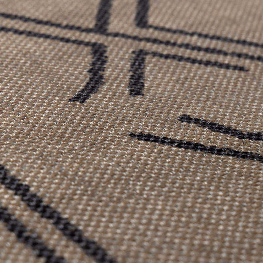 Close-up of Anuja Washable Jutely Rug showing natural jute texture and dark gray geometric pattern. Farmhouse style. Texture