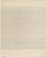 Close-up of the Inali Washable Area Rug. Farmhouse style rug in off white and gray with diamond, chevron, and geometric patterns. Design-Rectangle-810