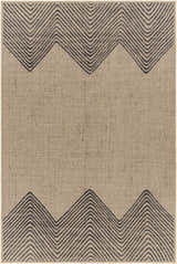 Close-up of the Suzy Washable Jutely Rug in natural jute with a charcoal geometric chevron pattern. Design-Rectangle-58