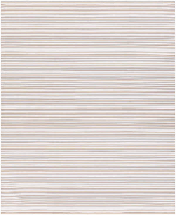 Close-up of the Shawville Area Rug, featuring a striped pattern in brown, gray, tan, and white. Design-Rectangle-810