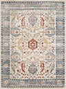 Shafter Traditional Outdoor Area Rug with brick red, cream, denim, and navy oriental-inspired pattern. Design-Rectangle