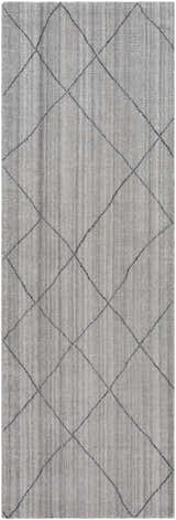 Close-up of the Nari Light Gray Area Rug. Features a diamond pattern on a textured light gray cotton rug. Design-Runner-268