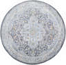 Round Hayfa Area Rug, clearance item. Gray, light gray, and gold traditional floral pattern. Machine woven rug. Design-Round-53