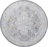 Round Hayfa Area Rug in dark gray, gray, and light gray with a traditional medallion pattern. Clearance item. Design-Round-67