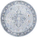 Round Hovan Area Rug - Clearance, featuring a traditional floral medallion pattern in cloud gray, dark gray, and light gray hues. Design-Round-67