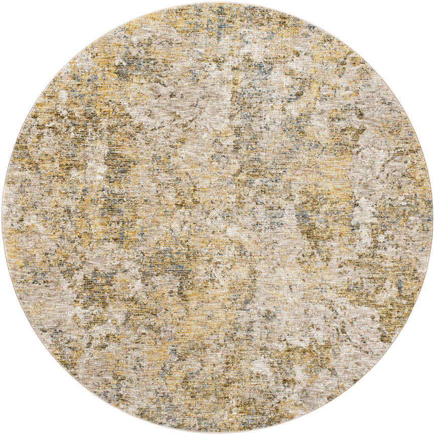 Round Aleka Rich Textured Rug in bone, clay, dark gray, sage, and walnut. Contemporary polyester rug. Design-Round-67