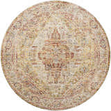 Close-up of a round Alois Tan rug. Rich, textured traditional design in bone, clay, and walnut colors. Design-Round-67