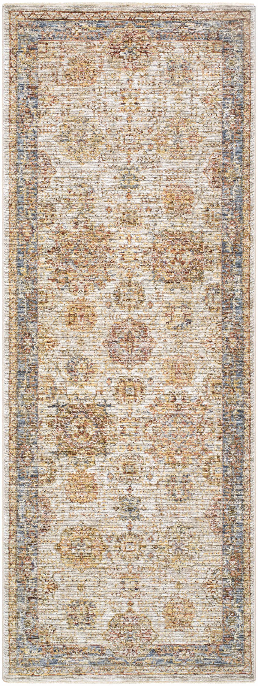 Ange Tan & Blue Rich Textured Traditional Rug