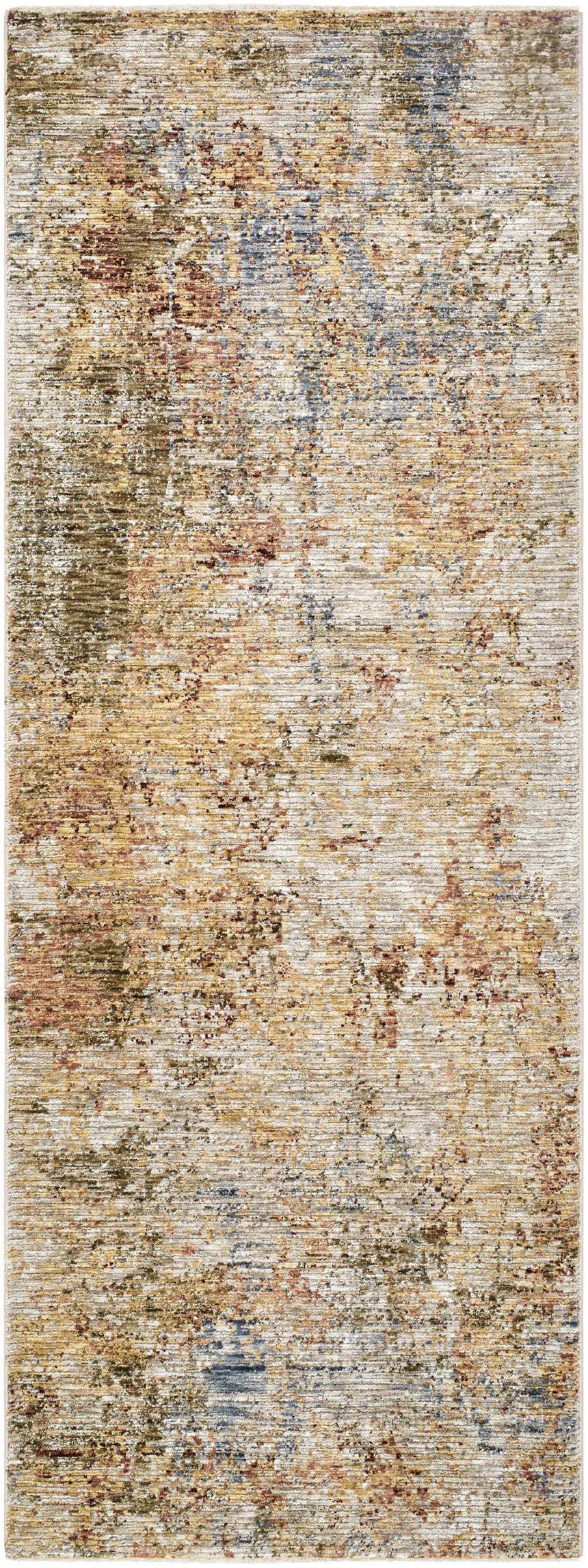 Close-up of the Bice Rich Textured Avant Garde Rug. Abstract design with bone, clay, dark gray, walnut, and white thatch colors. Design-Runner-2710