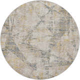 Round Cadao Rich Textured Traditional Rug with light peach, mocha, blue, and yellow abstract pattern. Design-Round-67