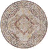 Detailed round Moya Tan rug with a rich, textured traditional design in bone, clay, and brown tones. Design-Round-67