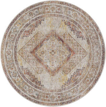 Detailed round Moya Tan rug with a rich, textured traditional design in bone, clay, and brown tones. Design-Round-67