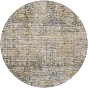 Close-up of the round Osma Rich Textured Traditional Rug, featuring bone, driftwood, multi brown, and taupe colors. Design-Round-67