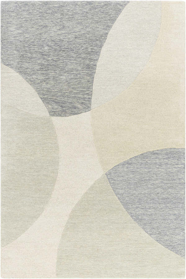 Close-up of the Cassiopeia Gray & Beige Area Rug, a hand-tufted wool rug with a contemporary geometric pattern. Design-Rectangle-576