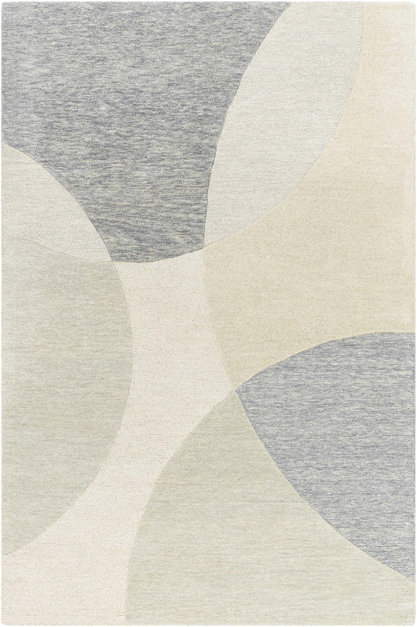 Close-up of the Cassiopeia Gray & Beige Area Rug, a hand-tufted wool rug with a contemporary geometric pattern. Design-Rectangle-576