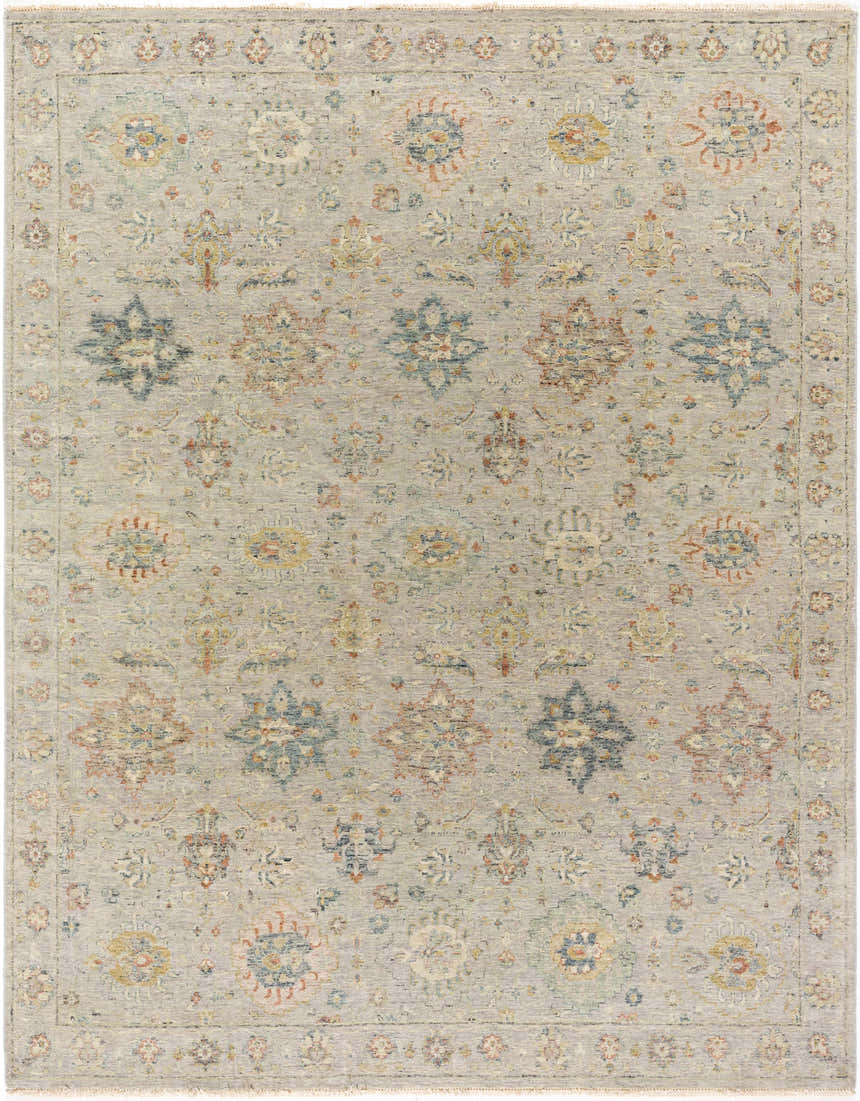 Detailed view of the Sipocot Premium Area Rug, featuring a beige background with blue, rust, and yellow floral accents. Design-Rectangle-810