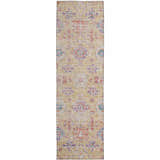 Close-up of a Dalyn Luxury Solace SL10 Peach Washable Area Rug. Features blush pink, caramel, and denim colors.