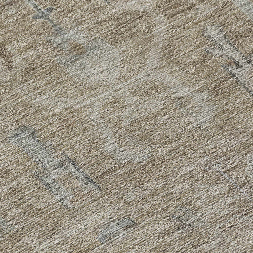 Close-up of the Dalyn Luxury Solace SL11 Tan Washable Area Rug. Beige, ivory, and silver gray tones with subtle pattern.