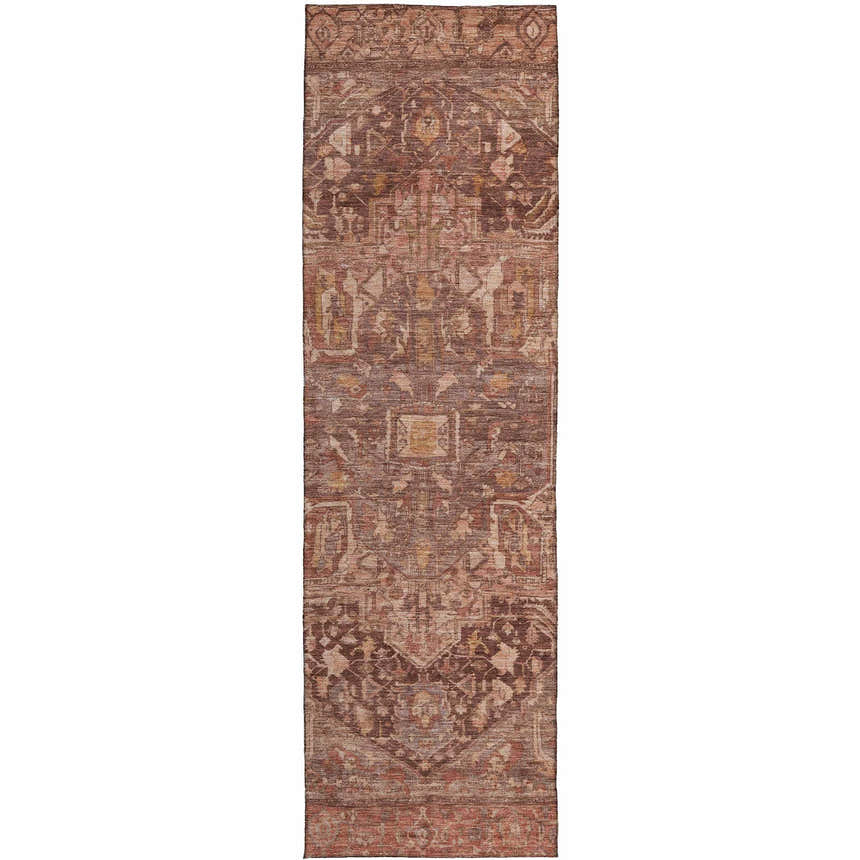 Detailed pattern of the Dalyn Luxury Solace SL14 burgundy runner rug. Traditional farmhouse style with beige and merlot accents.