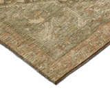 Close-up of the Dalyn Luxury Solace SL14 Fern Washable Area Rug. Beige, green, and farmhouse style.