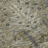Close-up of the Dalyn Luxury Solace SL7 Taupe Washable Area Rug, showing beige, ivory, and light brown floral pattern.