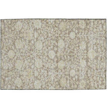 Close-up of the Dalyn Luxury Solace SL8 Mocha Washable Area Rug. Beige, ivory, and light brown floral pattern.