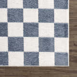Sample Brone Blue Checkered Washable Rug