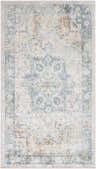 Detailed view of the Neta Orange & Light Blue Washable Area Rug, featuring a traditional, faded design. Design-Rectangle-2339