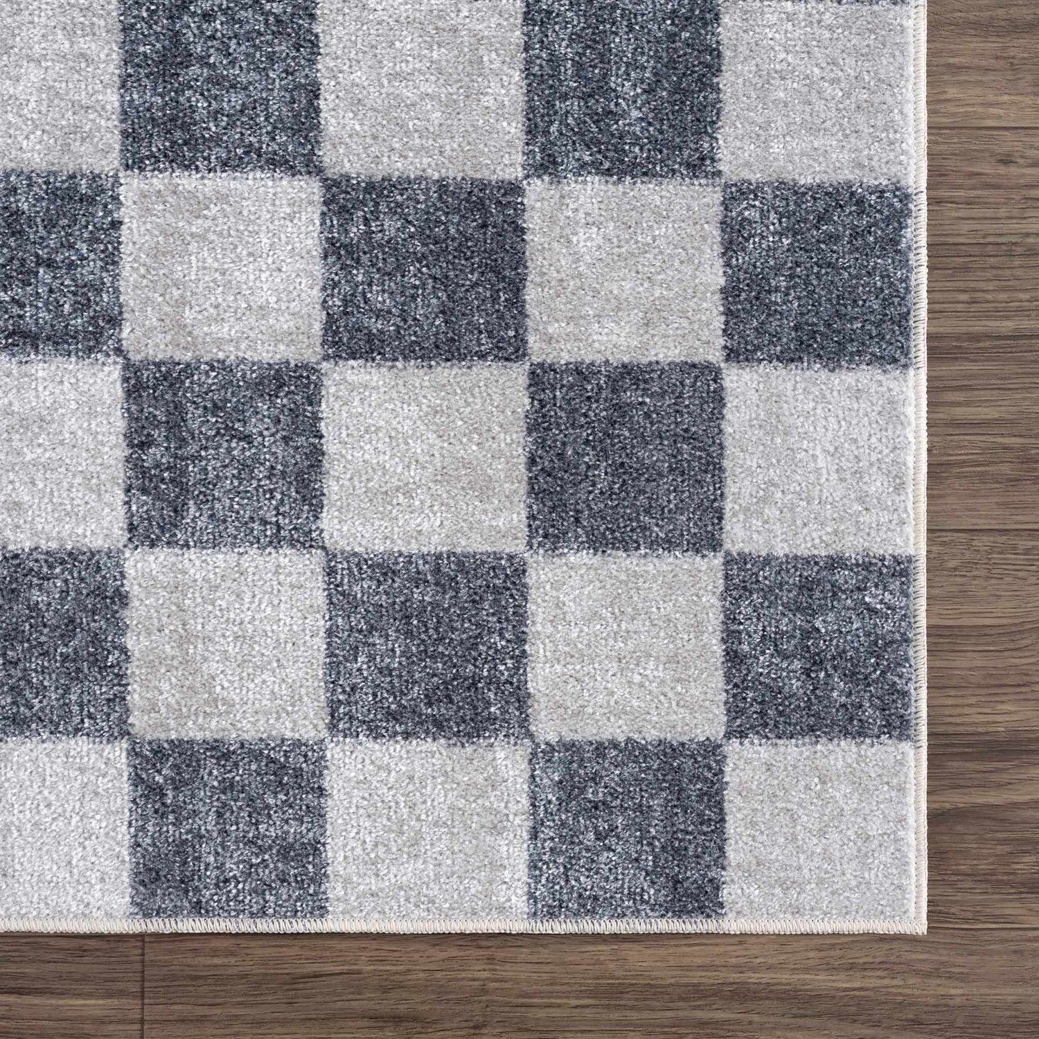 Sample Alie Blue Gray Checkered Washable Rug