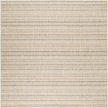 Close-up of the Sultanhisar Striped Nordic Rug. Cream and light brown striped pattern with geometric accents. Design-Square-710