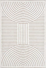 Close-up of Deron Ivory 3D Rainbow Washable Rug. Features off-white, raised geometric pattern on a light gray background. Design-Rectangle-57