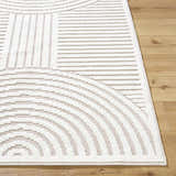 Close up of the Deron Ivory 3D Rainbow Washable Rug featuring a geometric pattern and soft texture. Front