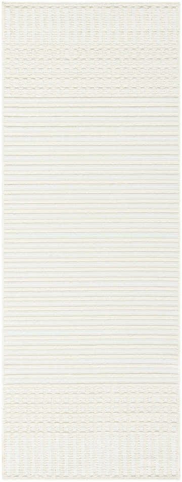 Close-up of the Rhun Washable Area Rug in off white featuring a subtle geometric pattern and textured, machine-woven construction. Design-Runner-2772