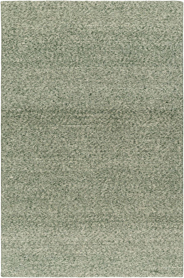 Close-up of the hand-woven Alyra Green Solid Area Rug, showing its texture and subtle green and beige color variations. Design-Rectangle