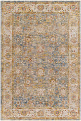 Sample Duong Beige & Blue Textured Rug with Fringes