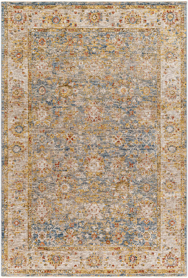 Sample Duong Beige & Blue Textured Rug with Fringes