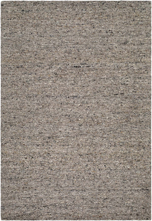 Close-up of the hand-tufted Sevan Taupe Wool Area Rug. Features a textured, neutral taupe design with subtle dark purple and gray accents. Design-Rectangle-537