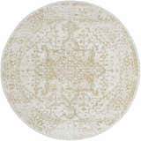 Round Sunee Luxe Rug in ash, pearl, and silver gray. Farmhouse style with a traditional medallion pattern. Design-Round-7