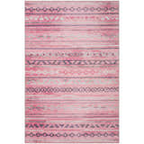 Close-up of Dalyn Sedona SN10 Blush Washable Area Rug. Pink rug with stripes and geometric patterns in blush, taupe, and purple.