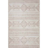 Close-up of the Dalyn Sedona SN14 Putty Washable Area Rug. Features a geometric pattern in putty and chestnut on an ivory background.