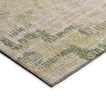 Close up of Dalyn Sedona SN15 Moss Washable Area Rug. Beige rug with medium green and olive farmhouse style pattern.