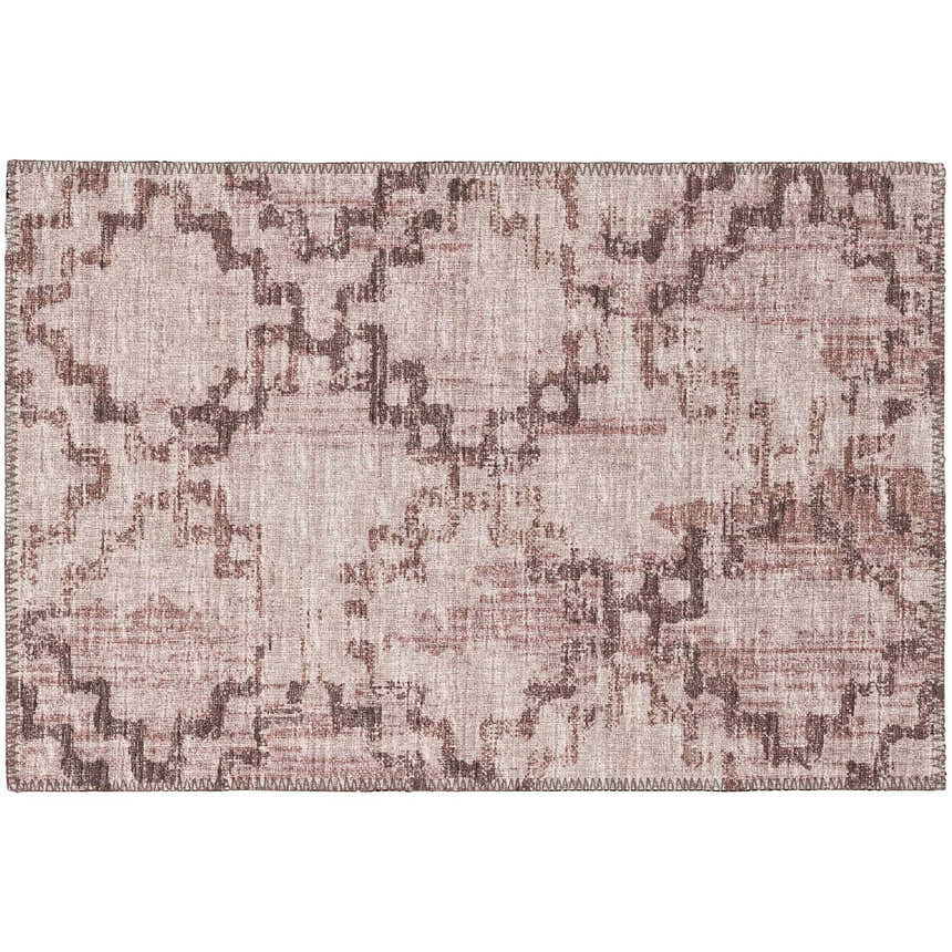 Close-up of the Dalyn Sedona SN15 Walnut Washable Area Rug. Brown, dark brown, ivory, and silver gray abstract pattern.