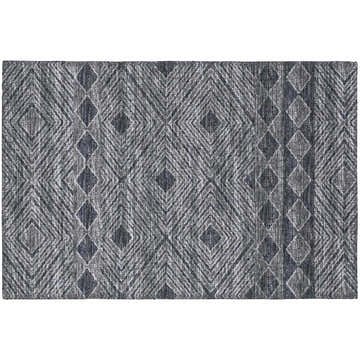 Close-up of Dalyn Sedona SN1 Midnight Washable Area Rug. Black, midnight, and taupe diamond pattern. Farmhouse style.