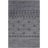 Close-up of the Dalyn Sedona SN1 Midnight Washable Area Rug. Black, taupe, and midnight diamond pattern. Farmhouse style.