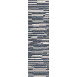 Dalyn Sedona SN8 Slate runner rug with black, taupe, and blue horizontal stripe pattern. Washable, non-skid.