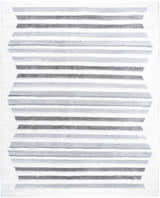 Close-up of the Buono Rose Cream Area Rug, featuring a modern shag design with gray horizontal stripes on a cream background. Design-Rectangle-71010