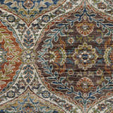Close-up of the Dalyn Silk Road SR12 multi area rug featuring caramel, teal, and brown floral and geometric patterns.