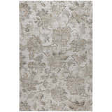 Close-up of Dalyn Indoor/Outdoor Silk Road SR2 Linen Area Rug. Beige, chestnut, ivory, and silver gray floral pattern.