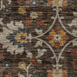Close-up of the Dalyn Silk Road SR4 Chocolate Area Rug. Features a brown floral pattern with beige, gold, and paprika accents.